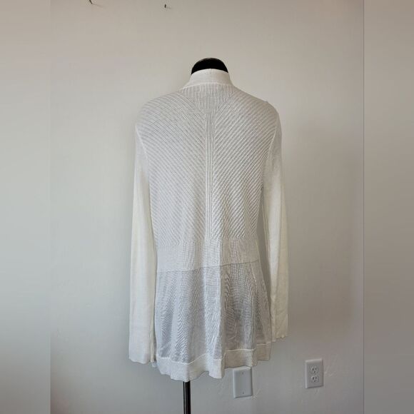 Liz Claiborne Career Longline Cardigan Sweater White Cozy Knit Loungewear Large - Picture 4 of 10
